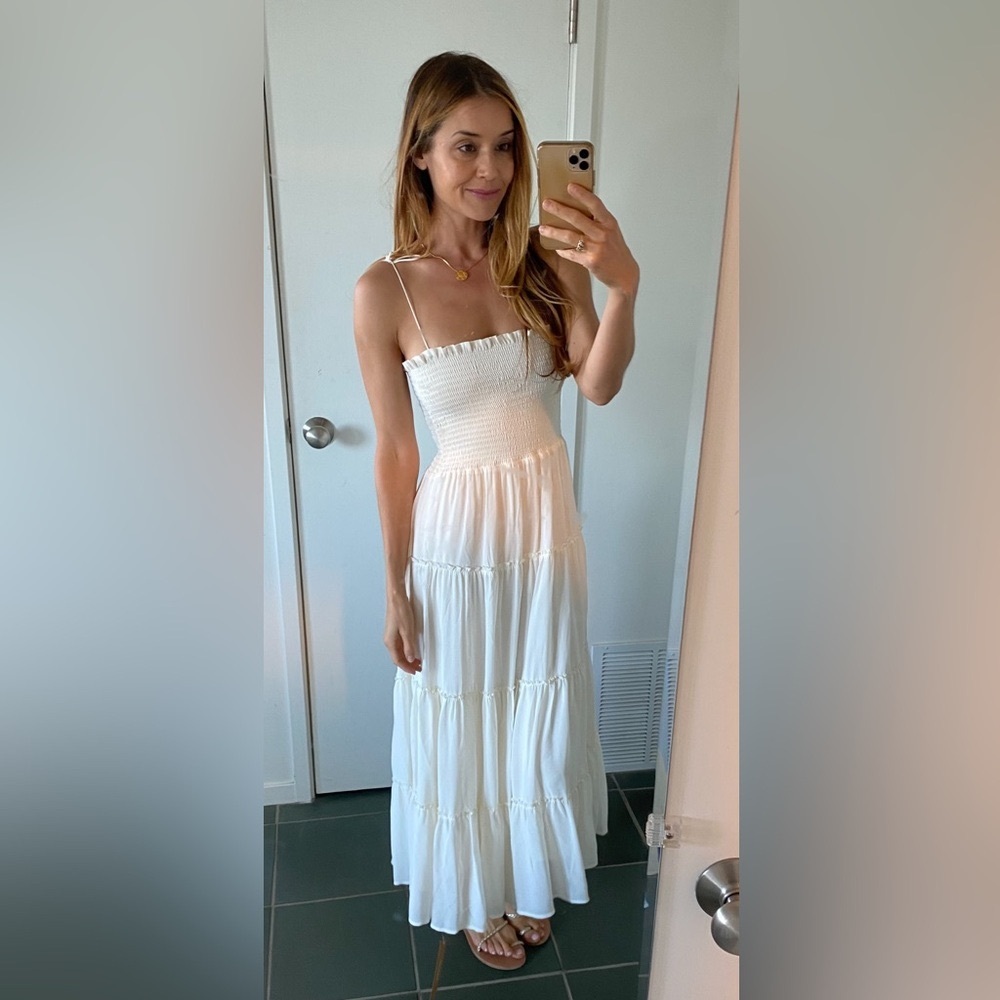 Reformation Cream Ruffled Dress
